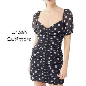 Urban Outfitters Sheer Black W White Polka Dots BodyCon Mini Dress NWOT Size SP